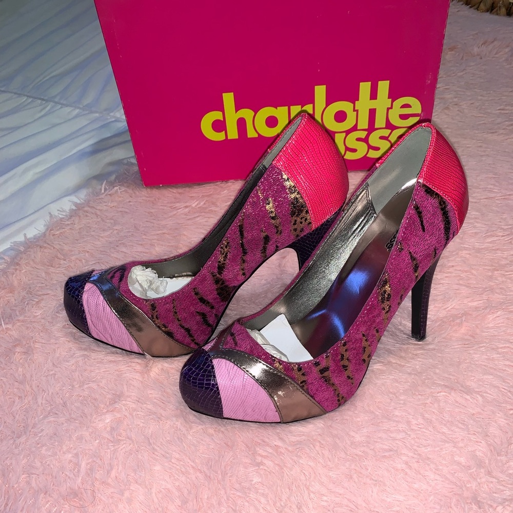 Charlotte Russe. Animal Print Heels. Pink, Purple Gold Color. Size 8.